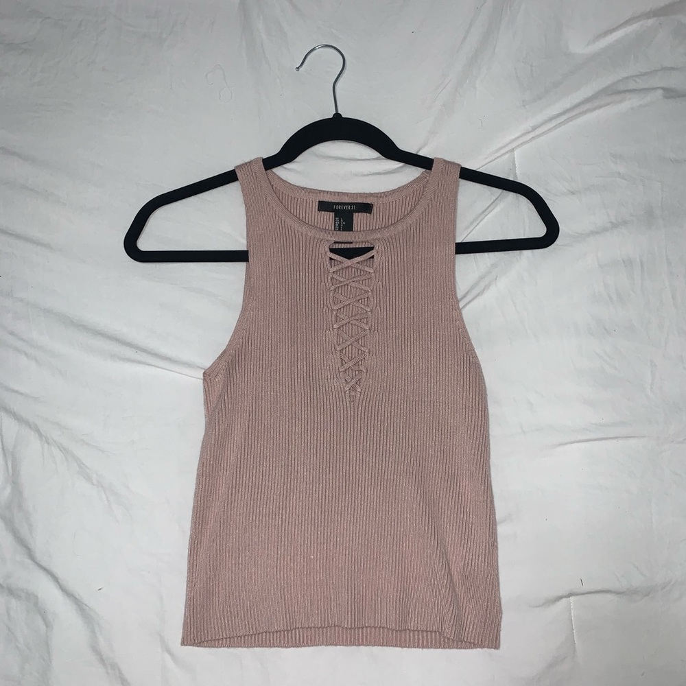 Pink Lace Up Tank Top